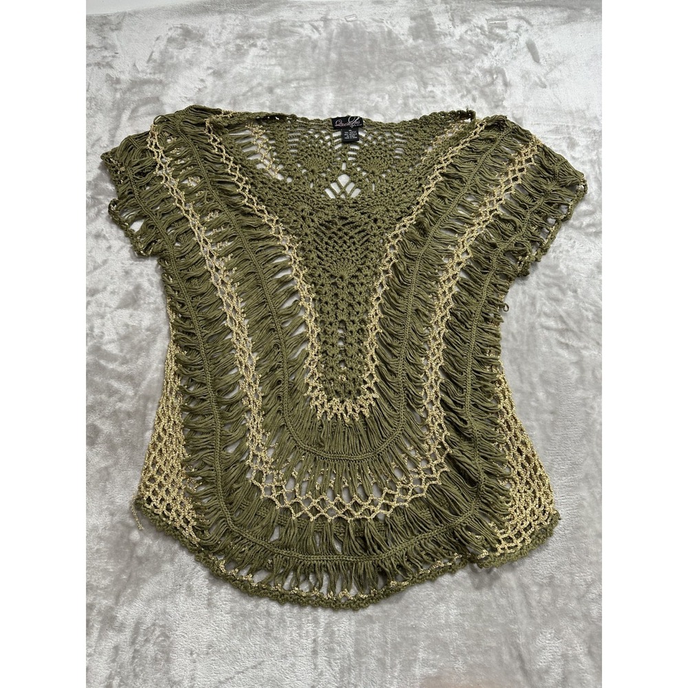 Questions‎ Open Knit Top Women's Size XL Multicolor Short Sleeve Bohemian EUC